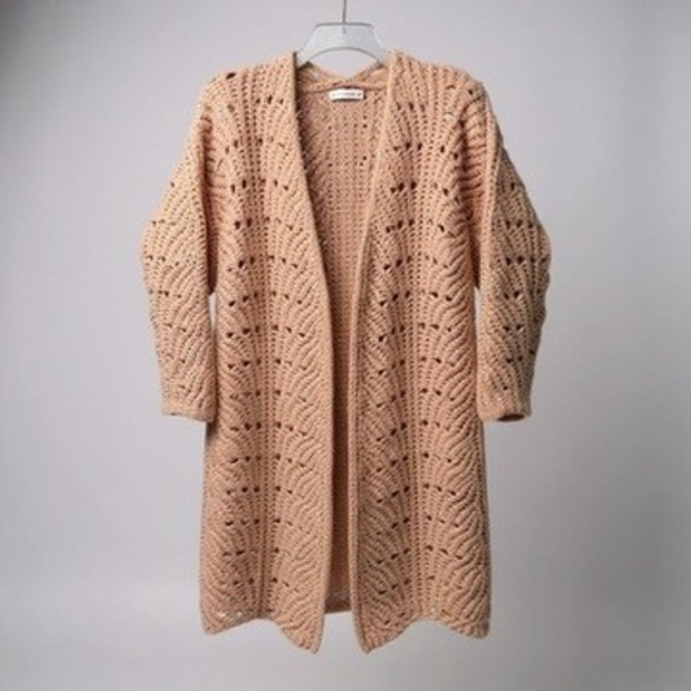 Moon & Madison Women Crochet Long Cardigan Duster Mauve Pink Open Knit Sweater M